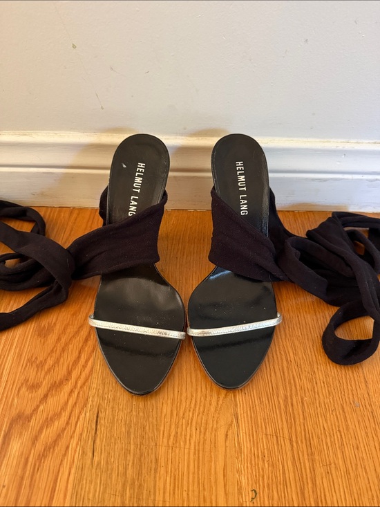 Helmut Lang Shoes - Helmut Lang Black Wrap Sandals with Silver Toe Strap